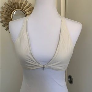 Swim systems ivory halter bikini top with crystal